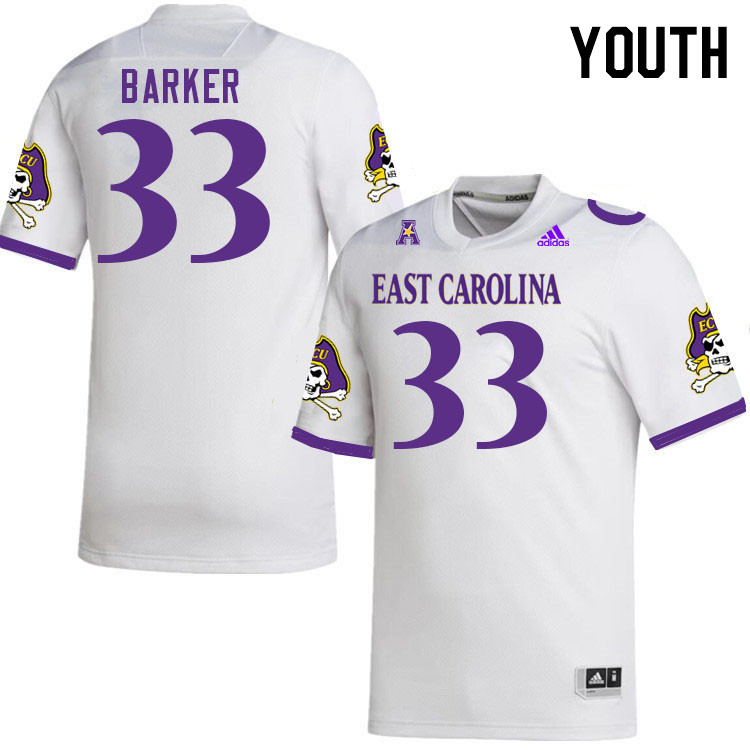 Youth #33 Zakye Barker ECU Pirates 2023 College Football Jerseys Stitched-White - Click Image to Close